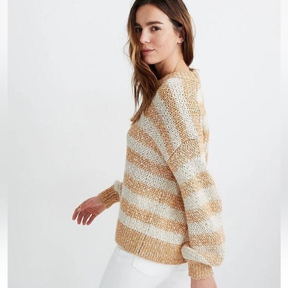 Madewell Baez Pullover Sweater in Stripe Womens SZ Small Open Knit Crew Neck - Picture 2 of 8